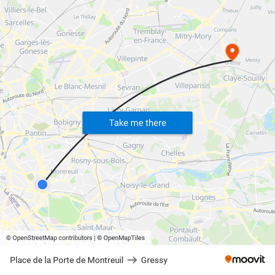 Place de la Porte de Montreuil to Gressy map