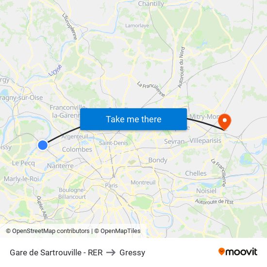 Gare de Sartrouville - RER to Gressy map