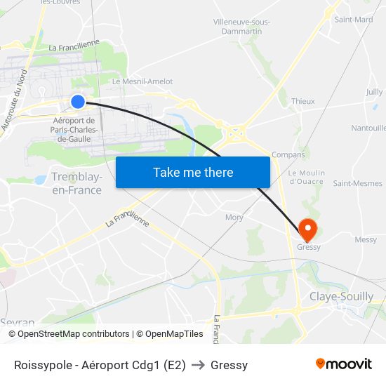 Roissypole - Aéroport Cdg1 (E2) to Gressy map