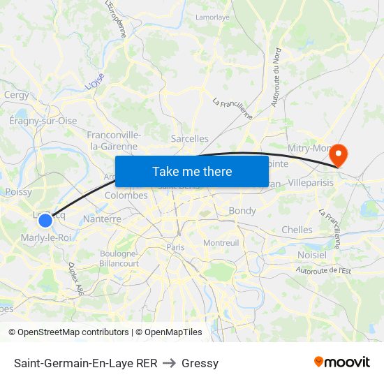 Saint-Germain-En-Laye RER to Gressy map