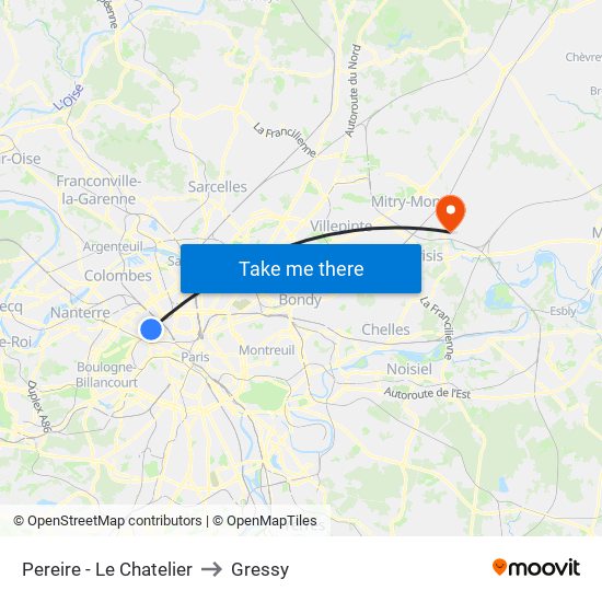 Pereire - Le Chatelier to Gressy map
