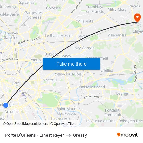 Porte D'Orléans - Ernest Reyer to Gressy map