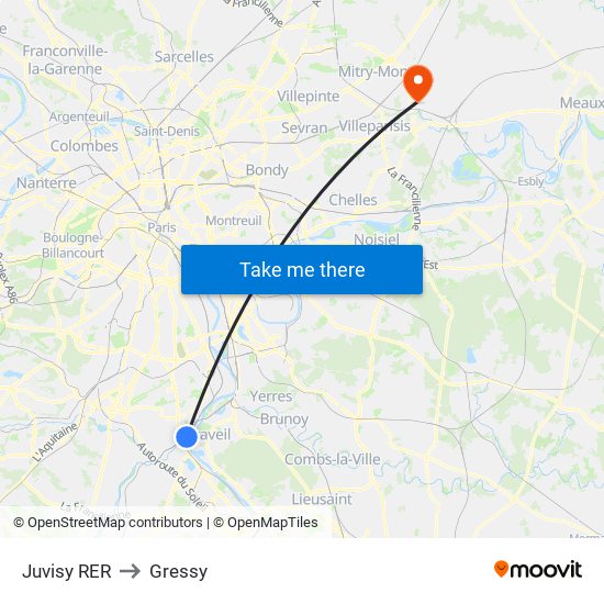 Juvisy RER to Gressy map