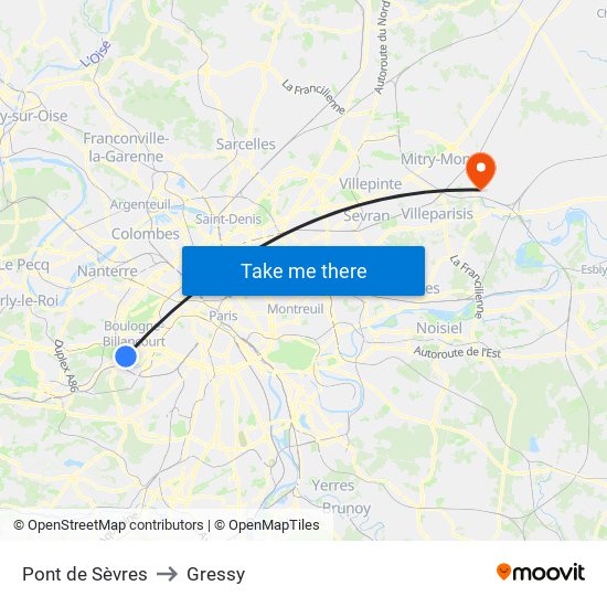 Pont de Sèvres to Gressy map