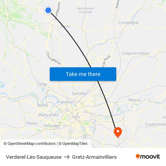 Verderel-Lès-Sauqueuse to Gretz-Armainvilliers map