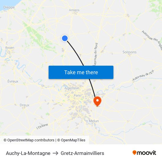 Auchy-La-Montagne to Gretz-Armainvilliers map