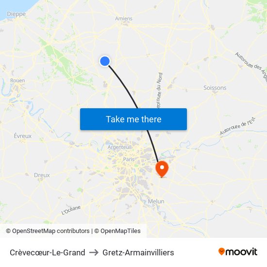 Crèvecœur-Le-Grand to Gretz-Armainvilliers map