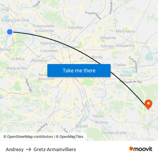 Andresy to Gretz-Armainvilliers map