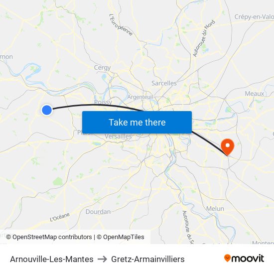 Arnouville-Les-Mantes to Gretz-Armainvilliers map