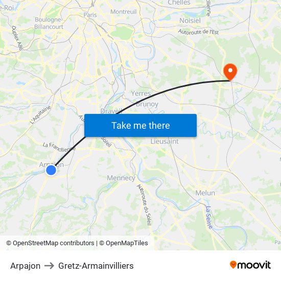 Arpajon to Gretz-Armainvilliers map