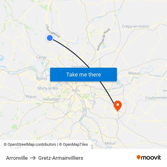Arronville to Gretz-Armainvilliers map