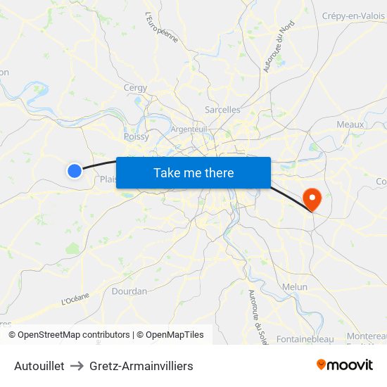 Autouillet to Gretz-Armainvilliers map
