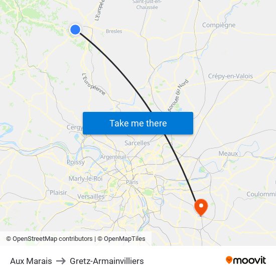 Aux Marais to Gretz-Armainvilliers map