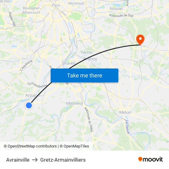 Avrainville to Gretz-Armainvilliers map