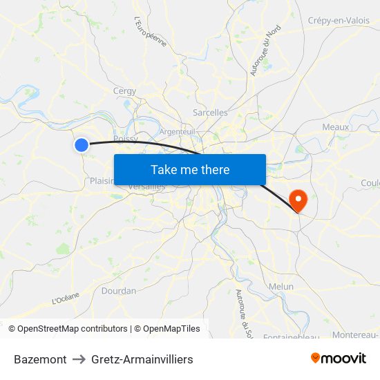 Bazemont to Gretz-Armainvilliers map