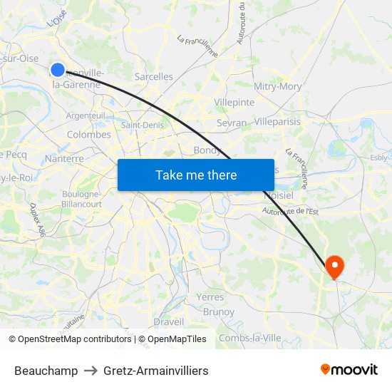 Beauchamp to Gretz-Armainvilliers map