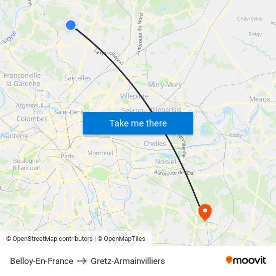 Belloy-En-France to Gretz-Armainvilliers map