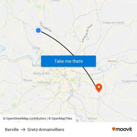 Berville to Gretz-Armainvilliers map