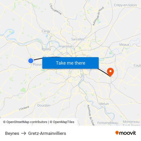 Beynes to Gretz-Armainvilliers map