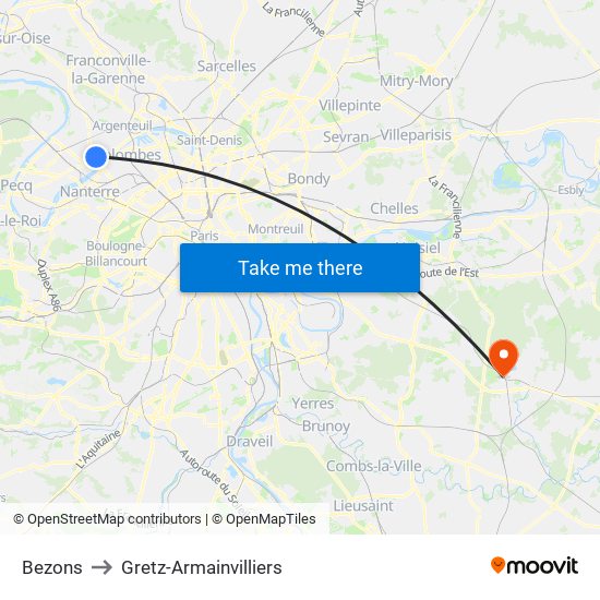 Bezons to Gretz-Armainvilliers map