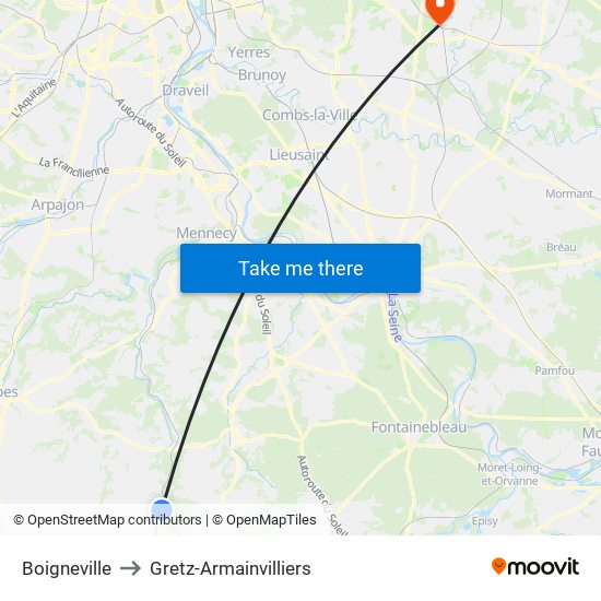 Boigneville to Gretz-Armainvilliers map