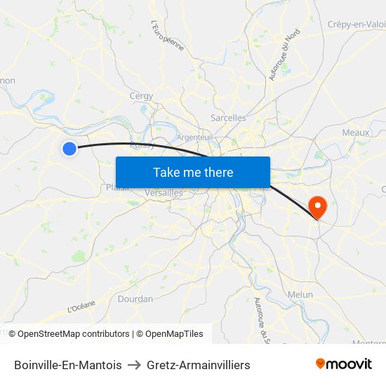 Boinville-En-Mantois to Gretz-Armainvilliers map