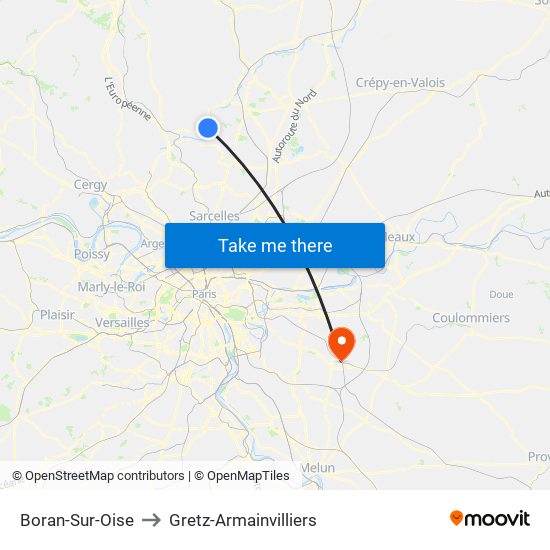 Boran-Sur-Oise to Gretz-Armainvilliers map