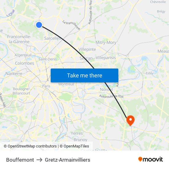 Bouffemont to Gretz-Armainvilliers map