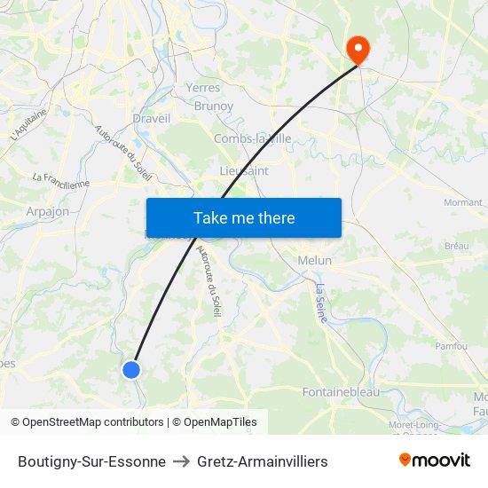 Boutigny-Sur-Essonne to Gretz-Armainvilliers map