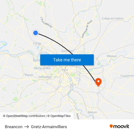 Breancon to Gretz-Armainvilliers map