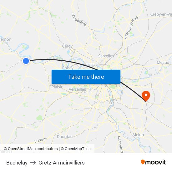 Buchelay to Gretz-Armainvilliers map