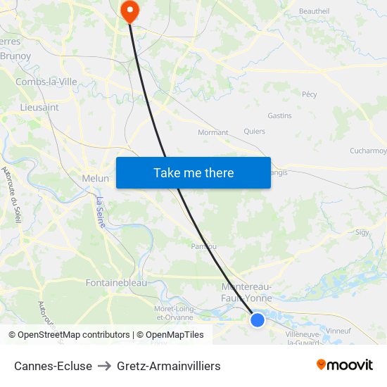Cannes-Ecluse to Gretz-Armainvilliers map