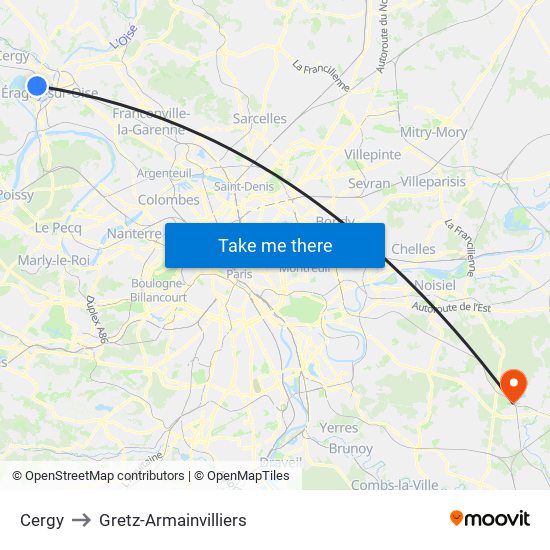 Cergy to Gretz-Armainvilliers map