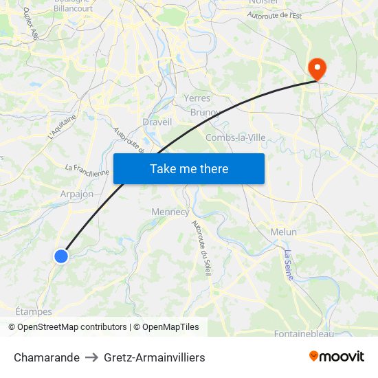 Chamarande to Gretz-Armainvilliers map