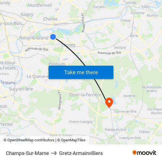 Champs-Sur-Marne to Gretz-Armainvilliers map