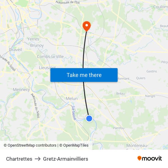 Chartrettes to Gretz-Armainvilliers map