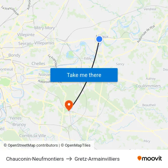 Chauconin-Neufmontiers to Gretz-Armainvilliers map