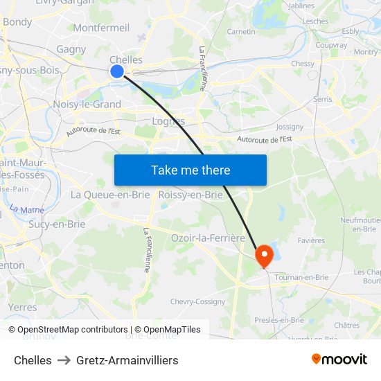 Chelles to Gretz-Armainvilliers map