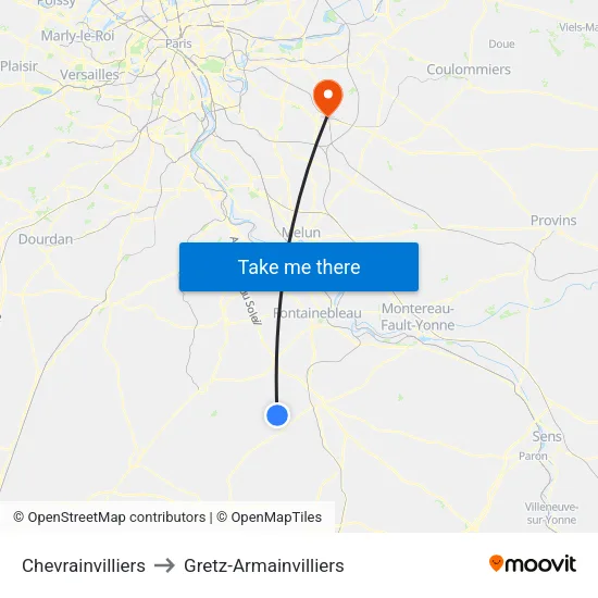 Chevrainvilliers to Gretz-Armainvilliers map