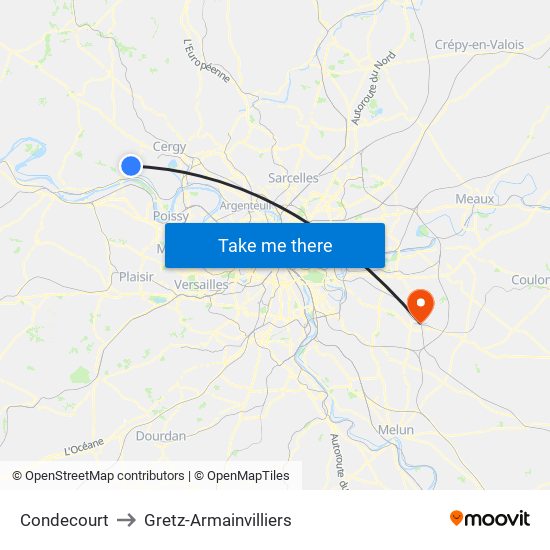 Condecourt to Gretz-Armainvilliers map