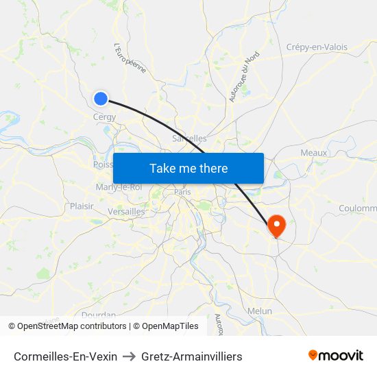 Cormeilles-En-Vexin to Gretz-Armainvilliers map