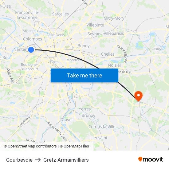 Courbevoie to Gretz-Armainvilliers map