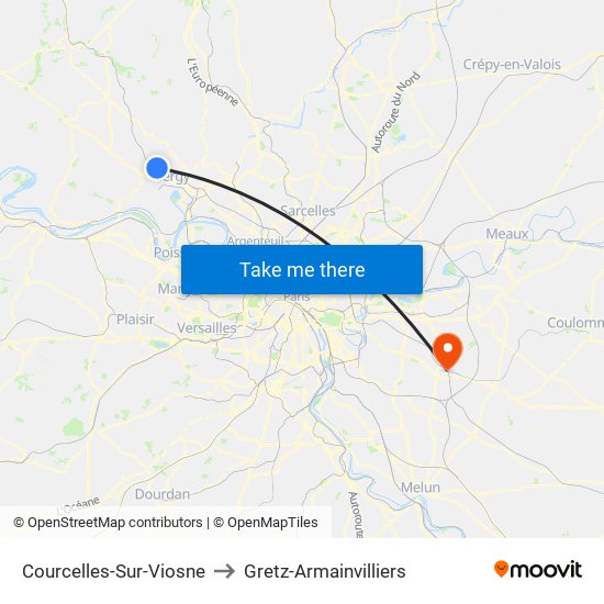 Courcelles-Sur-Viosne to Gretz-Armainvilliers map