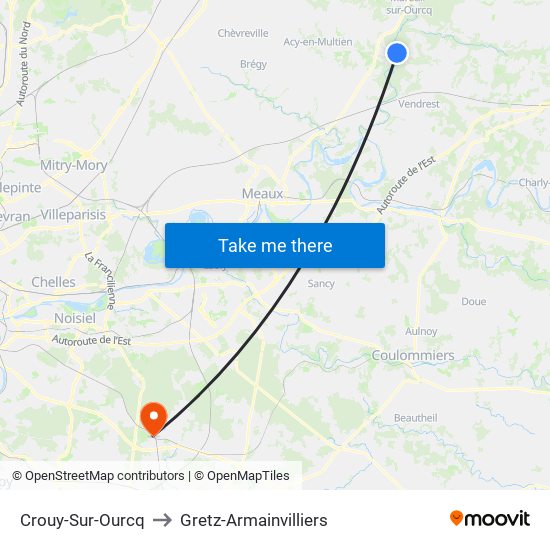 Crouy-Sur-Ourcq to Gretz-Armainvilliers map