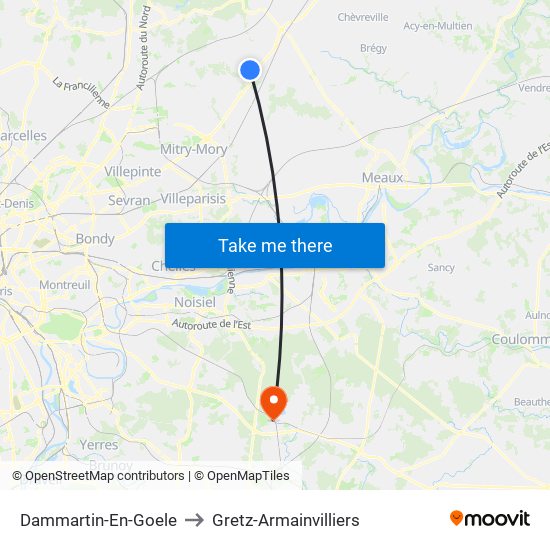 Dammartin-En-Goele to Gretz-Armainvilliers map