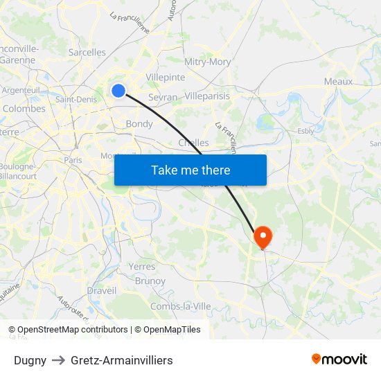 Dugny to Gretz-Armainvilliers map