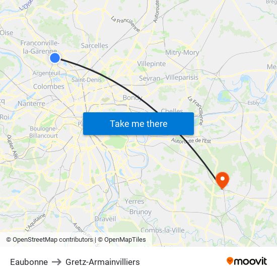 Eaubonne to Gretz-Armainvilliers map