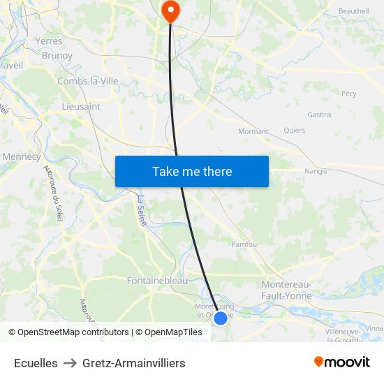 Ecuelles to Gretz-Armainvilliers map