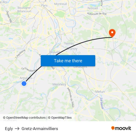 Egly to Gretz-Armainvilliers map