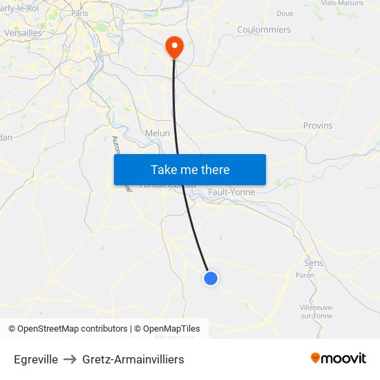 Egreville to Gretz-Armainvilliers map